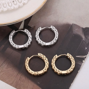 Vintage French Hollow Geometric Hoop Earrings For Women Gold Silver Plated Metal Alloy With Stainless Steel Post Jewelry