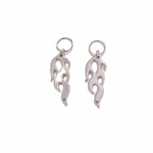 Gothic style silver flame charm hoop earrings with hollow metal street design