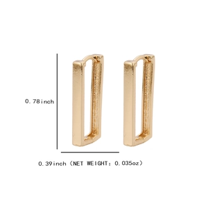 Minimalist gold rectangular hoop earrings for women with detailed size measurements