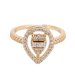 Bague goutte d'eau dorée avec zircons micro-pavés et anneau ajustable pour femme