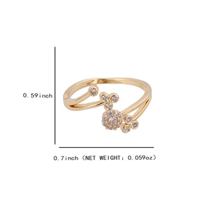 Elegant gold flower zircon ring with adjustable open band for women, size 0.59x0.7 inch