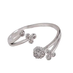 Elegant adjustable silver flower ring with shimmering cubic zirconia stones for women