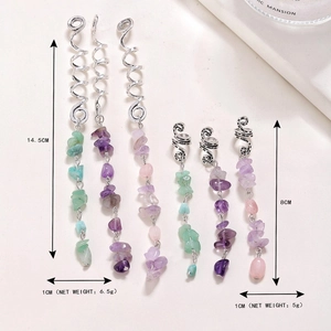 Ethnic style spiral hair rings with natural stone pendants for dreadlocks accessories