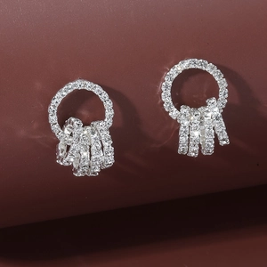 Boucles d'Oreilles Clous Cercles Croisés Mode Avec Tige En Argent Sterling 925 Alliage Strass Bijoux Pour Femmes