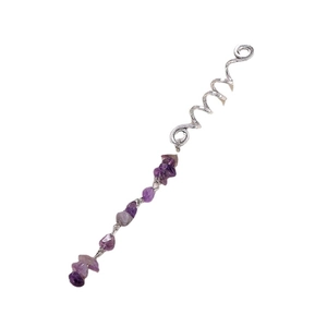 Bohemian silver metal spiral hair ring with natural purple amethyst stone pendant charm