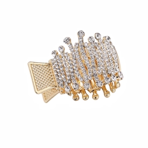 Golden alloy crown hair claw clip with multiple rows of sparkling crystal rhinestones