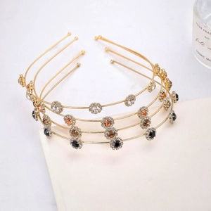 Elegant Rhinestone Sunflower Thin Metal Headband Alloy Gold Floral Non-Slip Hair Hoop Accessory For Women Party Daily Wear