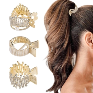 Molletta per Capelli in Lega di Metallo a Forma di Corona Con Strass Perla Artificial Sintetica Clip a Squalo Oro Nero Gioielli Capelli Donna