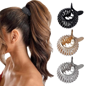 Pince à Cheveux en Alliage avec Strass Forme Nid d'Oiseau Ajouré Rond Porte Queue de Cheval pour Femmes Accessoires Cheveux