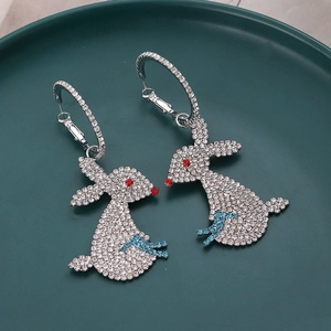 Boucles d'Oreilles Pendantes Lapin en Alliage Strass Avec Tige en Argent Sterling 925 Bijoux Coréens pour Femmes