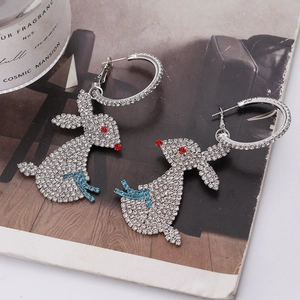 Boucles d'oreilles pendantes lapin en argent 925 avec cristaux brillants pour femme