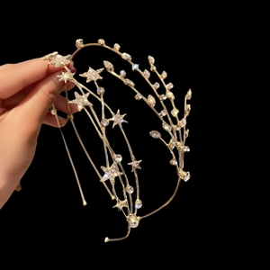 Serre-tête Élégant Branche de Feuille en Strass et Künstliche Perle Délicat Étoile Gypsophile Or Argent Métal Bandeau pour Mariage Fête Bijoux Femme