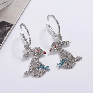 Boucles d'oreilles lapin en argent 925 avec cristaux bleus et rouges sur anneaux