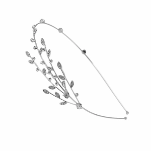 Serre-tête élégant en feuilles argentées avec strass étincelants et cristaux pour femme