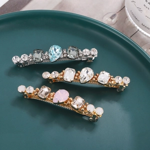 Barrette Queue de Cheval Brillante Strass Goutte d'Eau Fait Main Perlé Alliage Verre Clip à Ressort Bijoux Elégants pour Femmes