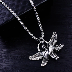 Vintage seraphim angel pendant necklace with a rustic silver finish on a box chain