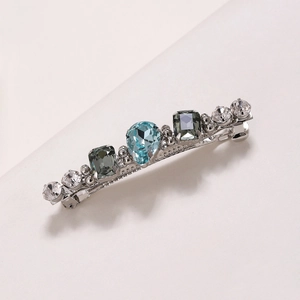 Pince à queue de cheval en cristal étincelant avec strass bleu en forme de larme