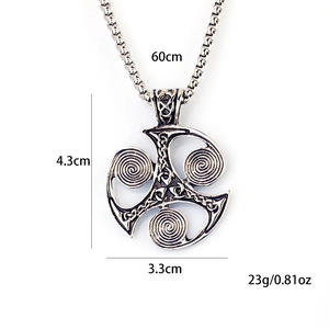 Collana con ciondolo triskel celtico in acciaio vintage con indicazione misure