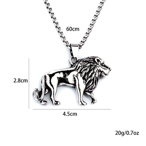Collier pendentif tête de lion hip hop en acier inoxydable argenté vintage avec chaîne