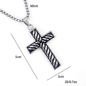 Retro stainless steel cross pendant necklace with twisted rope design for men