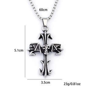 Retro stainless steel gothic skull cross pendant necklace with 60cm chain dimensions