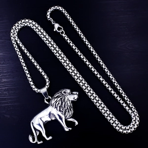 Collier pendentif lion gothique en acier inoxydable argenté avec chaîne box hip hop
