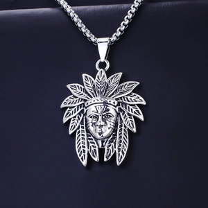 Collar colgante de jefe indio retro de acero inoxidable para hombre con retrato tribal