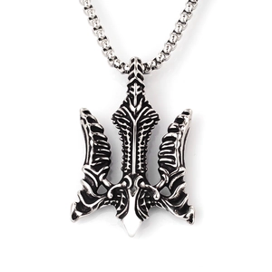 Polished viking trident anchor pendant in stainless steel with a sturdy box chain