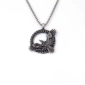 Vintage stainless steel Viking eagle pendant necklace for men with Celtic knot pattern