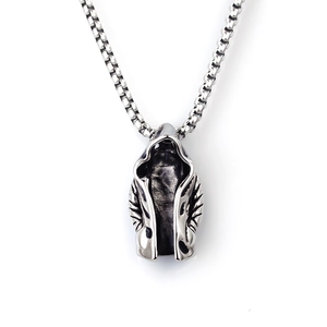 Vintage Gothic Grim Reaper Wolf Head Cross Pendant Necklace For Men Women Stainless Steel Box Chain Punk Dark Style Jewelry