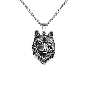 Collier Pendentif Tête de Loup Crâne Croix en Acier Inoxydable Vintage Gothique Viking Punk Bijoux Hommes Accessoires