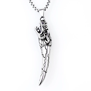 Collier Pendentif Dent de Loup Dragon Croix en Acier Inoxydable Vintage pour Homme Bijoux Punk Gothique Alliage Strass