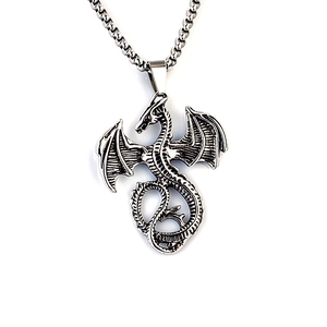 Gothic Stainless Steel Dragon Pendant Necklace For Men Women Punk Rock Mythical Animal Cross Skull Pendant Box Chain Jewelry