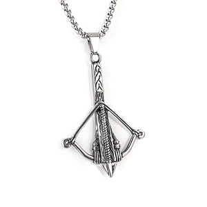Vintage Stainless Steel Crossbow Pendant Necklace Punk Hip Hop Personalized Weapon Jewelry With Rhinestone For Men Women