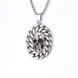 Vintage Punk Stainless Steel Skull Pendant Necklace Gothic Alloy Cross Axe Eagle Pendant Box Chain Jewelry For Men Women