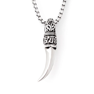 Vintage Stainless Steel Gothic Wolf Tooth Skull Cross Pendant Necklace Punk Hip Hop Rock Jewelry For Men Women Daily Accessory