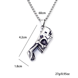 Collana con ciondolo teschio hip hop in acciaio inossidabile vintage con catena 60cm
