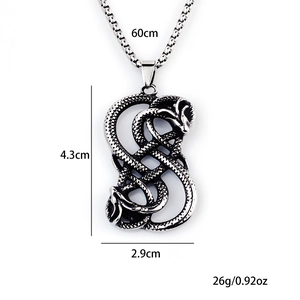 Pendente vichingo con doppio serpente in acciaio inossidabile e finitura argento antico