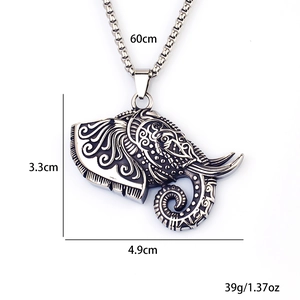Vintage elephant head stainless steel pendant necklace with 60cm chain for men