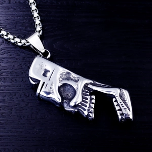Collana con pendente a teschio hip hop da uomo in acciaio inossidabile argento con catena box
