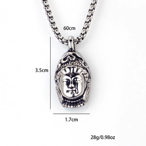 Vintage Buddha Gesicht Anhänger aus Edelstahl mit 60cm Boxkette für Herren Schmuck