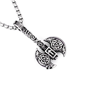 Retro Wikinger Runen Axt Anhänger Halskette Für Herren Damen Edelstahl Keltischer Knoten Skelett Axt Wolf Doppelseitige Axt Schmuck Altsilber Halskette