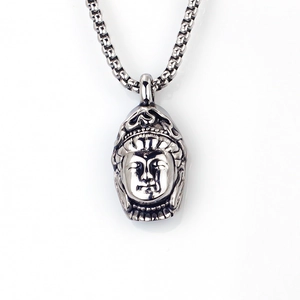 Retro Edelstahl Buddha-Anhänger Halskette mit silberner Box-Kette für Herren