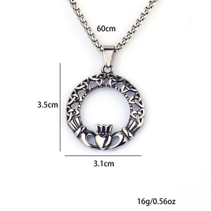 Silberne Claddagh Keltische Knoten Halskette aus Edelstahl, Maße 3,5x3,1cm mit 60cm Kette