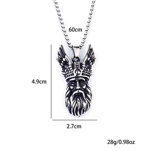 Vintage stainless steel Viking warrior helmet pendant necklace with double wing design