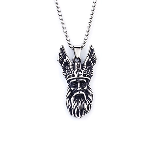 Detailed view of Viking Odin pendant in retro silver finish on a box chain necklace