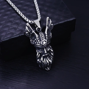 Vintage stainless steel viking warrior portrait necklace for men with a box chain