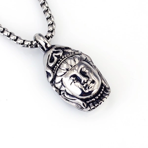 Retro Edelstahl Buddha Anhänger Halskette mit Vintage Silber Boxkette für Herren