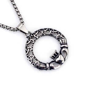 Vintage Viking Keltischer Knoten Claddagh Krone Anhänger Halskette Für Herren Edelstahl Gothic Punk Totenkopf Drache Herz Axt Schmuck
