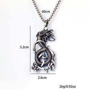 Silver stainless steel viking dragon pendant necklace with celtic knot and dimensions